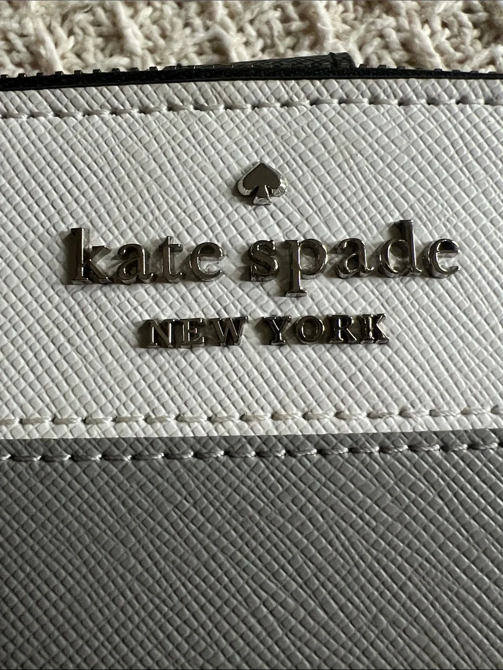 kate spade Two-Tone Gray and White Saffiano Zip Wallet